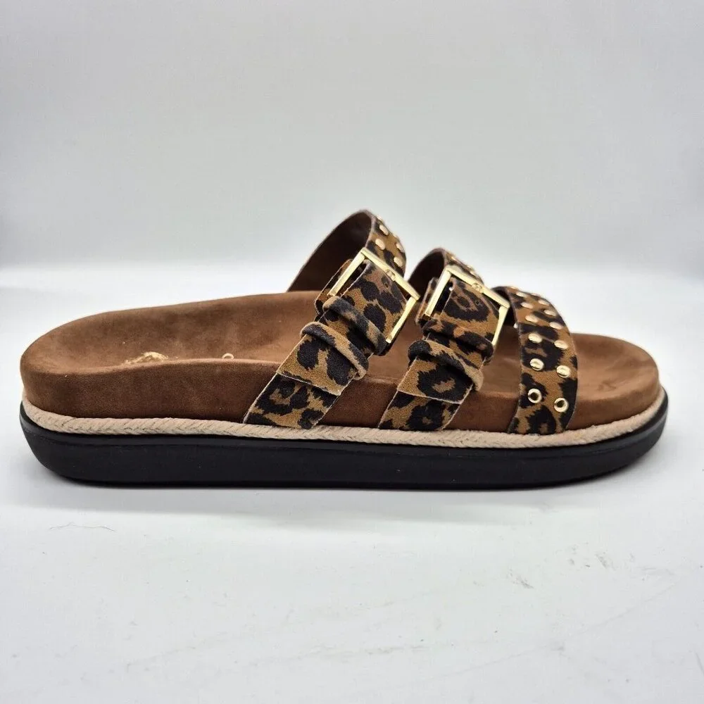 Vince Camuto Ciandra Size 9.5 M Slip On Slide 3 Straps Buckle Brown Flat 934